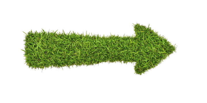 Grass-textured arrow, white isolate background
