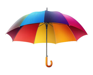 Colorful umbrella with raindrops, perfect for brightening up rainy days, isolated on white background.