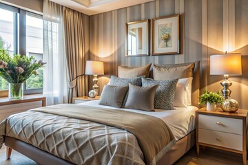 Fototapeta premium Cozy bedroom decor close-up