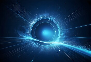 Obraz premium Blue glowing abstract vortex with radiant lines and energy. Science fiction concept. Perfect for backgrounds or technology-themed presentations.