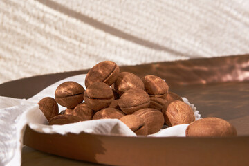 delicious walnut shaped russian nut shortbread sandwich cookies filled with sweet condensed milk or caramel