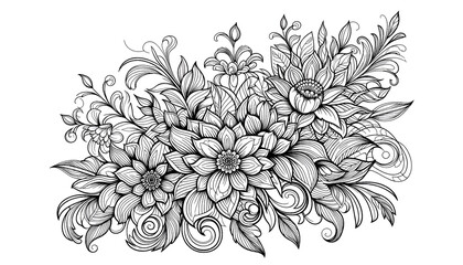 Fototapeta premium Intricate Black and White Floral Design Sketch with Leaves. generative AI