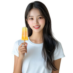 Relaxed Moment: Young Woman Enjoying Lemon Popsicle.
