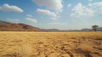 Fototapeta premium Climate change in arid and semi-arid regions, featuring dry landscapes, drought-stricken communities, and innovative water-saving techniques, 