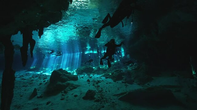 Entering Cenote Mexico Scuba dive Dos Ojos 1