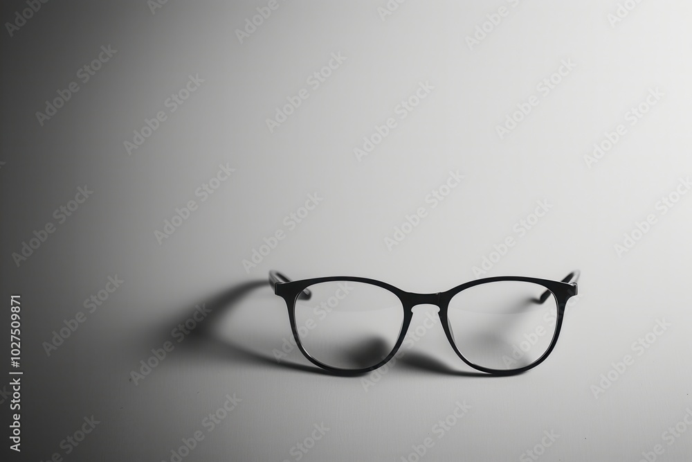 Aufkleber Eyeglasses sit on a flat surface, showcasing sleek lines and elegant design while casting a gentle shadow in the soft light. Generative AI
