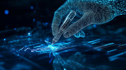 Hand signing on e-document for business contracts in a digital environment.