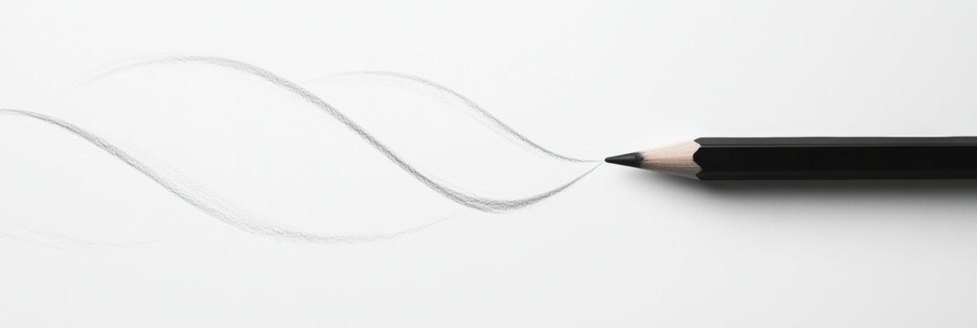 Continuous Line Pencil Drawing Abstract Swirl on White Background