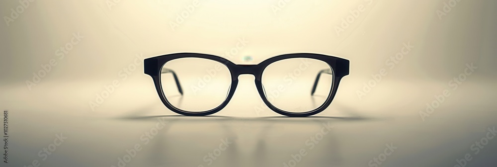 Poster a pair of classic black eyeglasses sits prominently on a smooth surface, illuminated by soft diffuse