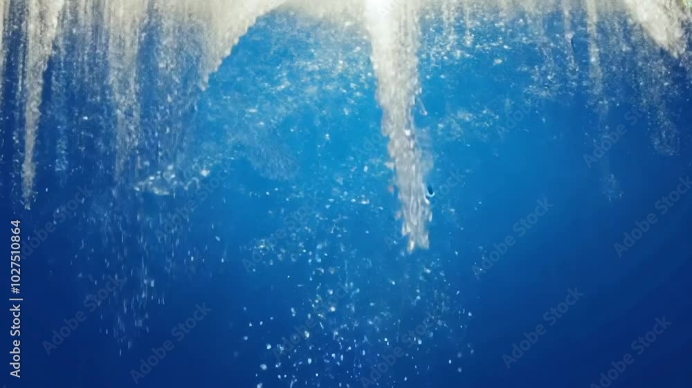 Poster underwater view with light shining through the surface.