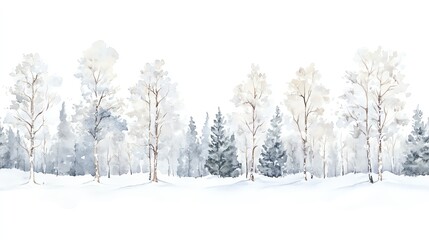 Fototapeta premium Winter landscape with snow-covered trees and serene atmosphere, white isolate background.