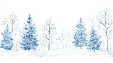 Naklejka premium Winter landscape with snow-covered trees on a white background.