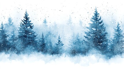 Fototapeta premium Winter landscape with snowy trees, soft blue tones, and serene atmosphere.
