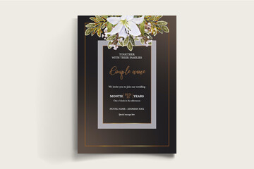 WEDDING INVITATION FRAME WITH FLOWER DECORATIONS WITH FRESH LEAVES