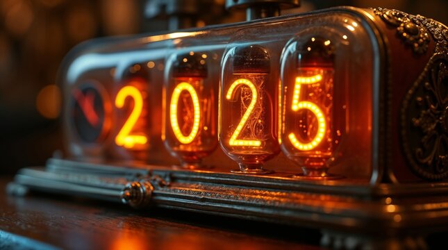 Old-School Nixie Tube Clock Indicating 2025