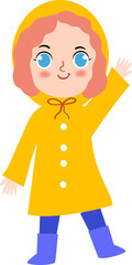 Cute girl children in raincoat hand drawn illustration