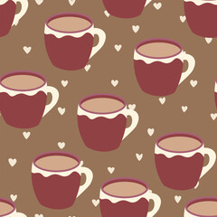 Abstract seamless pattern with color cups. Kitchen doodle background. Design for poster, fabric, textile