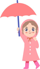 Cute Girl Kid In Pink Raincoat Illustration