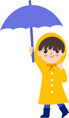 Hand drawn Kid in yellow rain coat illustration