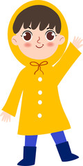 Hand drawn Kid in yellow rain coat illustration