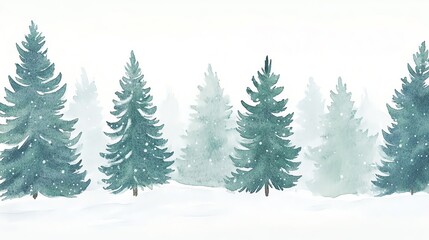 Obraz premium Pine trees in a snowy landscape on a white isolated background.