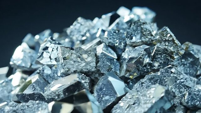 pile of platina ore ,  zoom in. 4K. Platinum is a transition metal that is silvery white, dense, soft and easy to shape. Platinum has extraordinary catalytic properties and is used in various industri