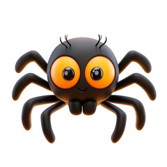 Halloween 3D cute orange spider illustration. Isolated on transparent background. Spider cartoon character icon with face, smile. Design Halloween element