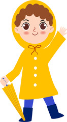 Hand drawn Kid in yellow rain coat illustration