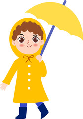 Hand drawn Kid in yellow rain coat illustration