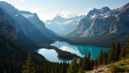 Breathtaking Canadian Rockies Snowy peaks lush forests clear lakes golden valleys