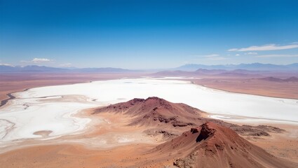 Fototapeta premium Aerial view of Atacama Desert with salt flats and sand dunes under clear blue sky
