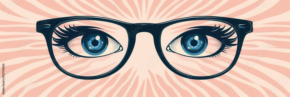 Poster the eyeglasses are prominently displayed against a playful background of illustrated eyes, creating 