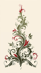 Christmas, tree, Christmas ornament, Christmas tree, illustration, greeting card, holy night, design, vector, floral, flower, ribbon, pattern, ornament, leaf, art, decoration, swirl, plant, nature,