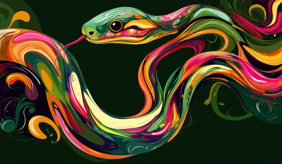 Fototapeta premium An elegant, colorful image of a snake, executed in the style of famous painters. Perfect for decorating holiday cards and packaging. It can also be used in printing, advertising and other areas.