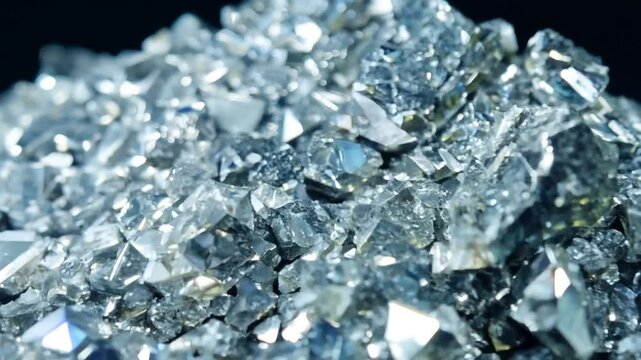 pile of platina ore ,  zoom in. 4K. Platinum is a transition metal that is silvery white, dense, soft and easy to shape. Platinum has extraordinary catalytic properties and is used in various industri