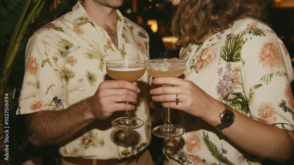 Wall mural two people clinking glasses with cocktails