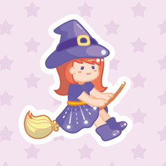 Enchanting Halloween: A Magical Girl Soars on Her Broomstick! Discover the Whimsical World of Spells and Adventure!