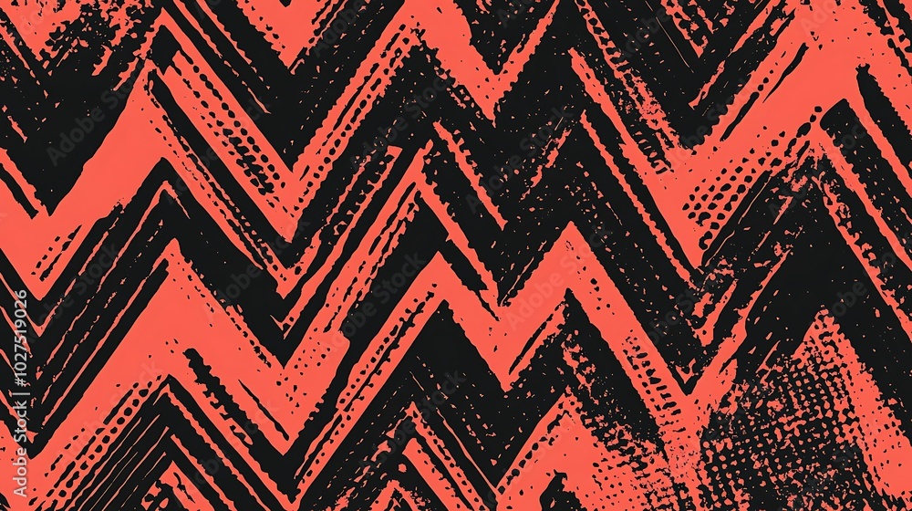 Aufkleber abstract pattern with black zigzag lines on a coral background.