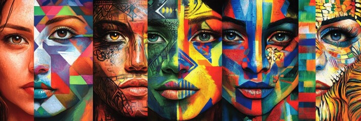Abstract Colorful Faces Collage Art Diversity Culture Identity