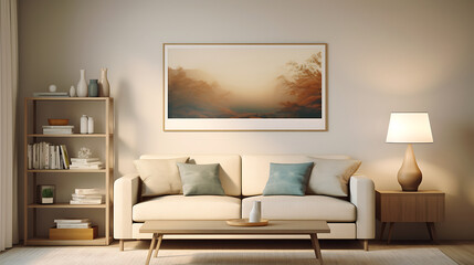 standard American living room scene with a sofa against the wall