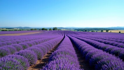 Fototapeta premium Tranquil Provence lavender fields under blue sky