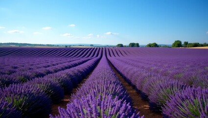 Tranquil Provence lavender fields under blue sky