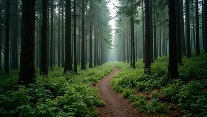 Obraz premium Serene view of German Black Forest with tall trees and winding trail