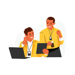 Vector of two employee male at the office celebration for the good result on their work