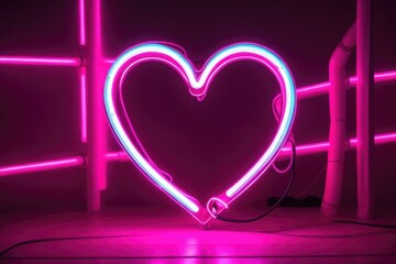 Neon light with a love shape over a dark background