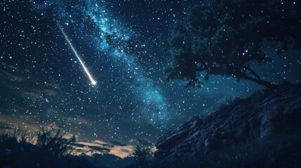 Obraz premium Stunning Night Sky with Shooting Star and Milky Way