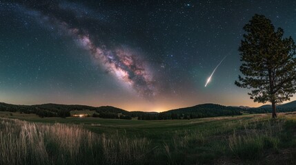 Fototapeta premium Stunning Night Sky with Milky Way and Shooting Star