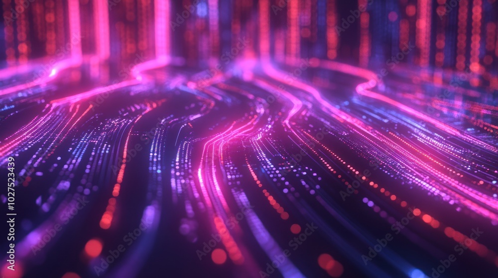 Poster data security with glowing lines visualization, featuring dynamic glowing lines that represent secur