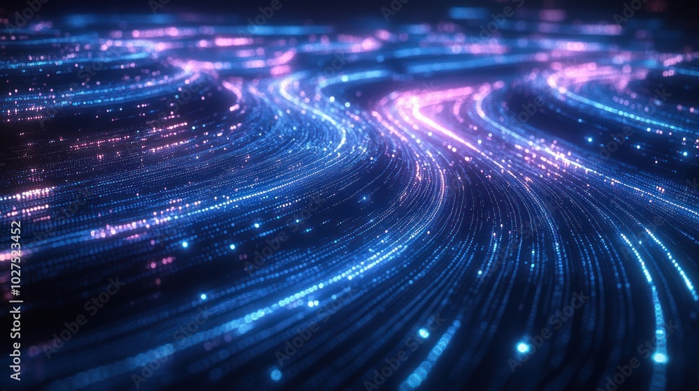 Poster data security with glowing lines visualization, featuring dynamic glowing lines that represent secur