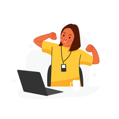 Vector of female employee stretching or relaxing while working